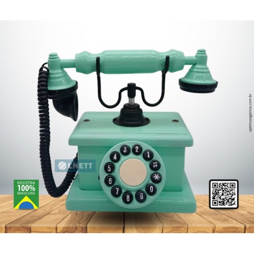 Telefone Antigo Retrô de Mesa em Madeira e Verde Água 