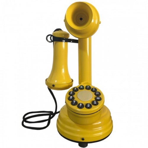 Telefone Castiçal Retro - Novo, Funciona E Decora Amarelo